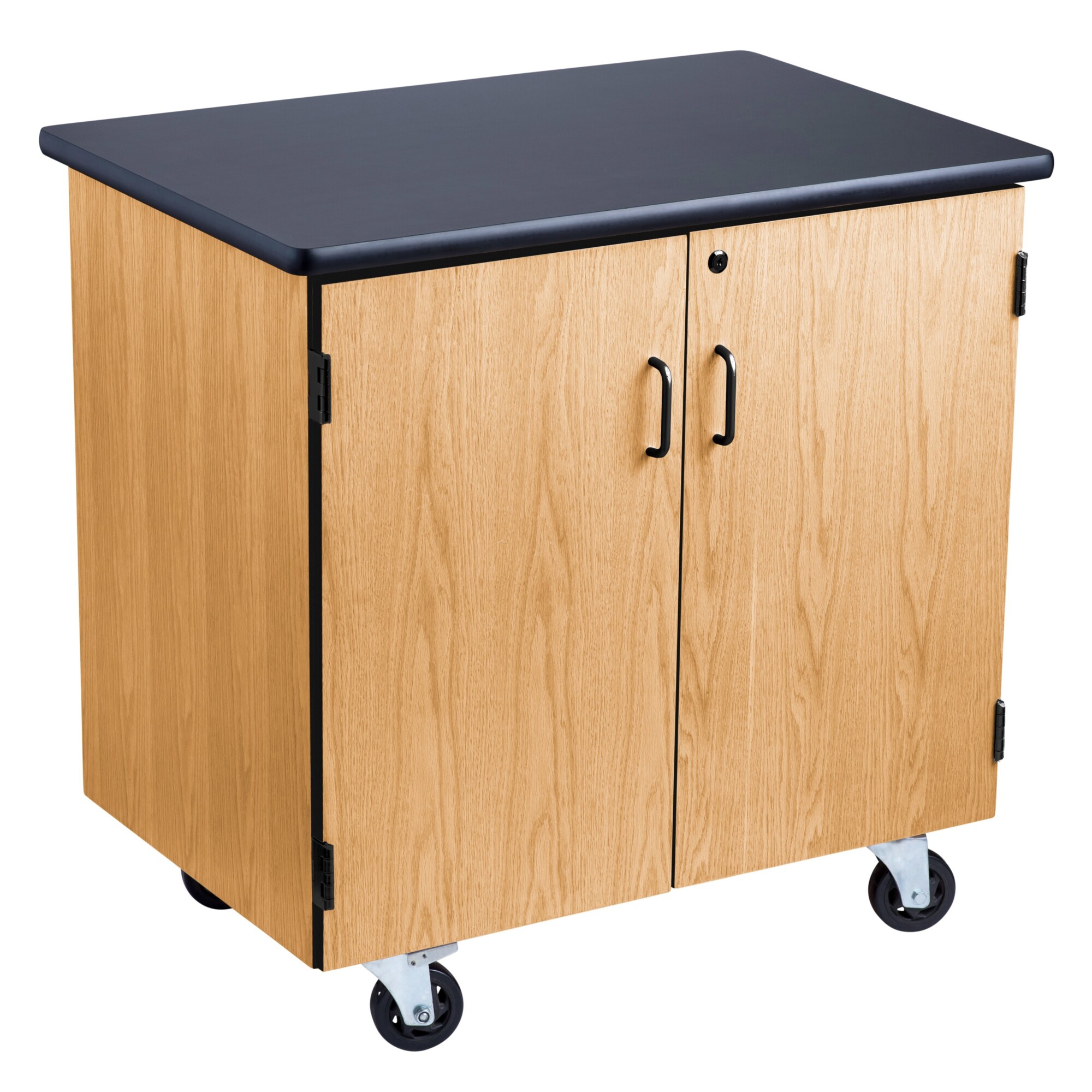 National Public Seating, Mobile Science Cabinet HPL Black Top, Oak Frame, Shelves (qty.) 1 Drawers (qty.) 0 Model# MSC2436